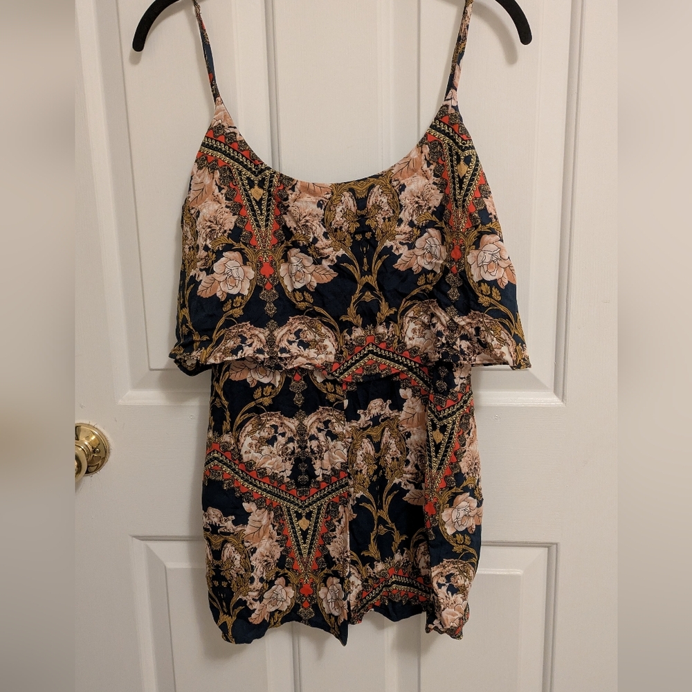 Ark & Co Black and Gold Floral Mini Romper